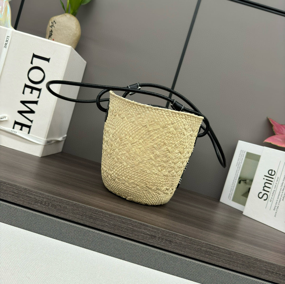 Loewe Anagram Basket Raffia Black Bag