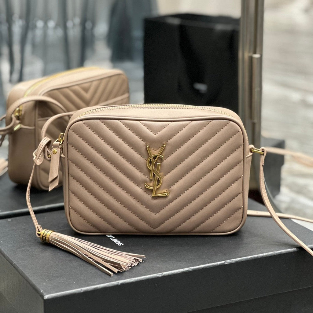 Saint Laurent Lou 23 Camera Bag Beige in Quilted Leather Gold Hardware