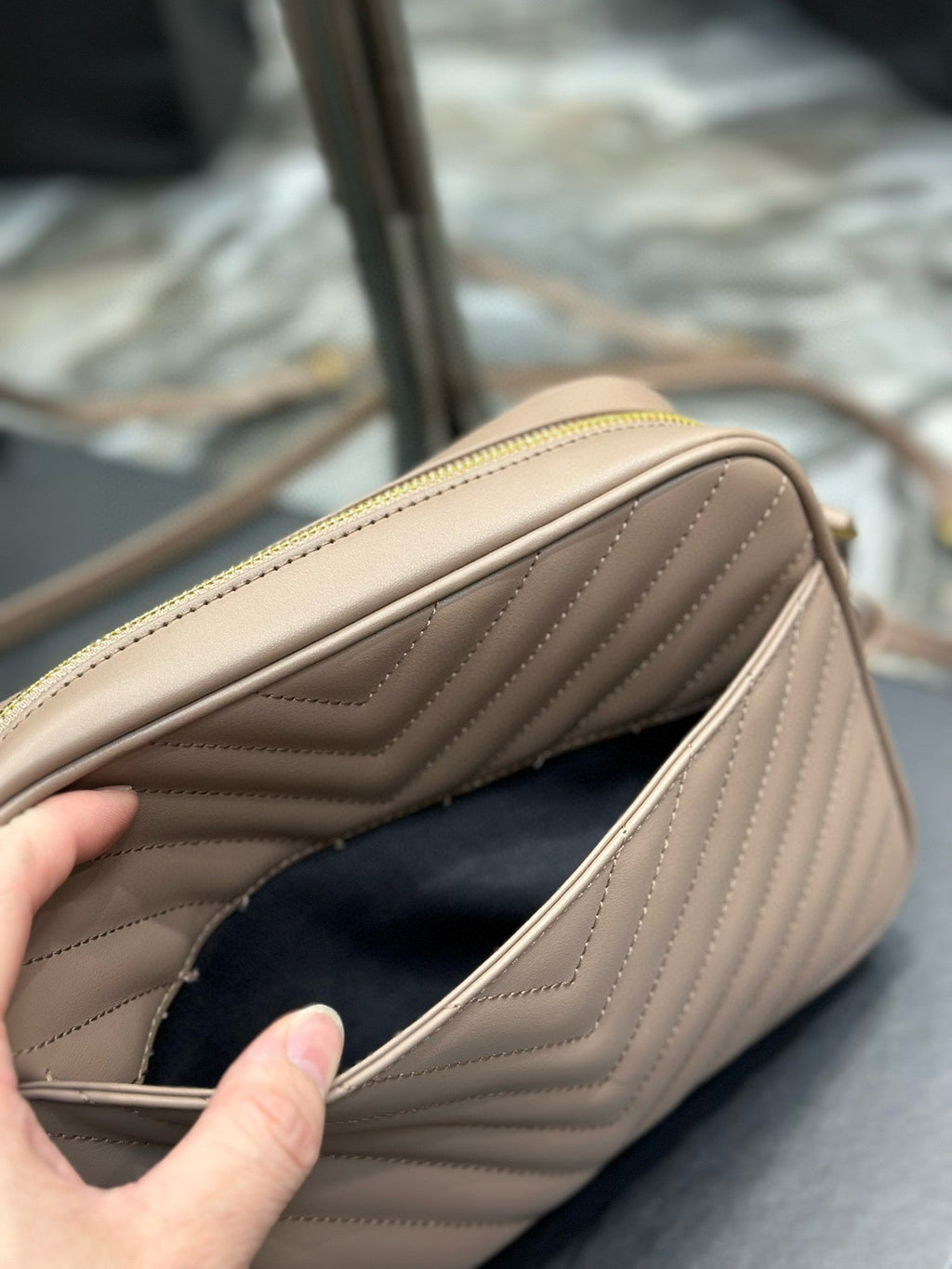 Saint Laurent Lou 23 Camera Bag Beige in Quilted Leather Gold Hardware