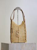 Saint Laurent Oxalis 25 in Raffia Crochet and Leather Vintage Brown Bag