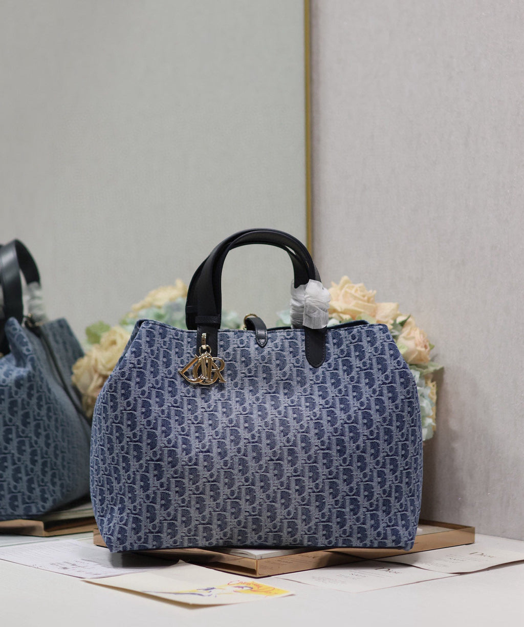 Dior Large Toujours 37 Blue Denim Oblique Jacquard Bag