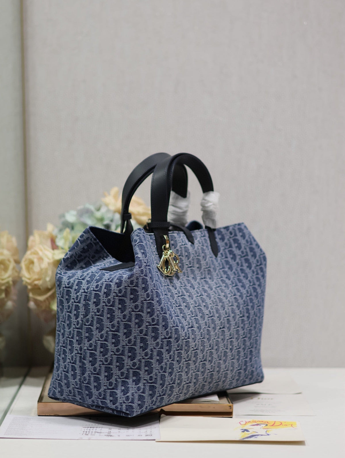 Dior Large Toujours 37 Blue Denim Oblique Jacquard Bag