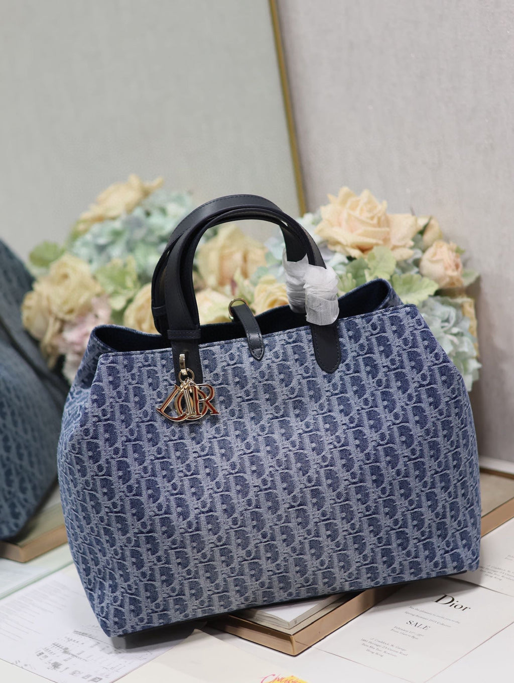 Dior Large Toujours 37 Blue Denim Oblique Jacquard Bag