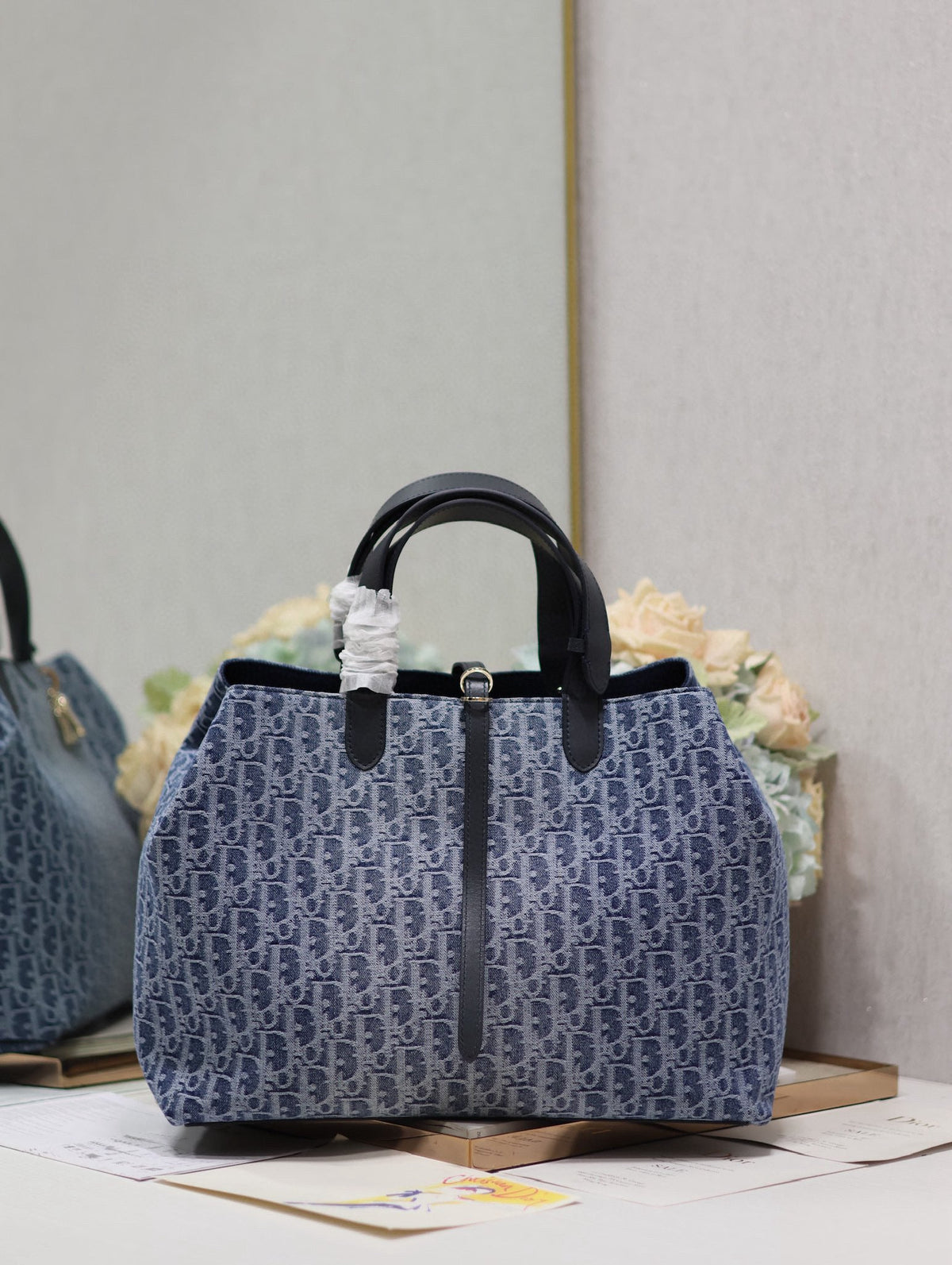 Dior Large Toujours 37 Blue Denim Oblique Jacquard Bag