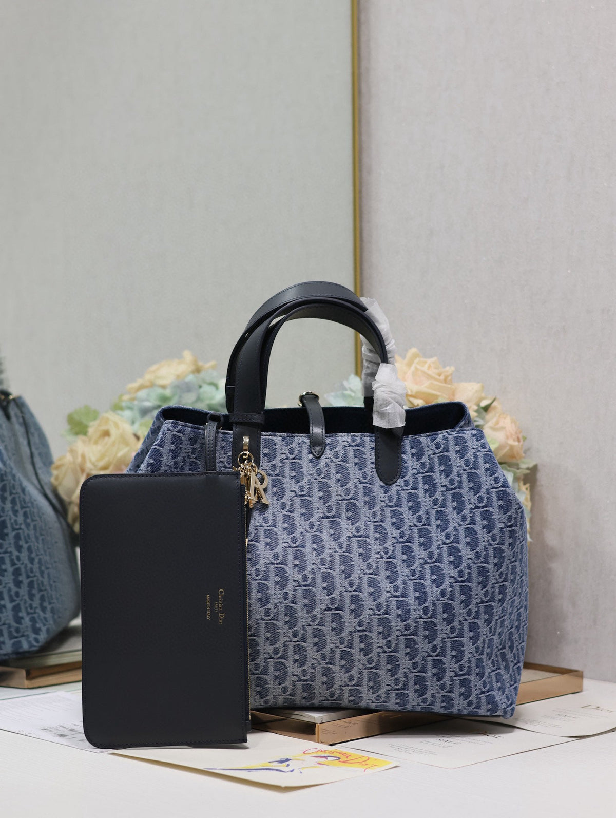 Dior Large Toujours 37 Blue Denim Oblique Jacquard Bag
