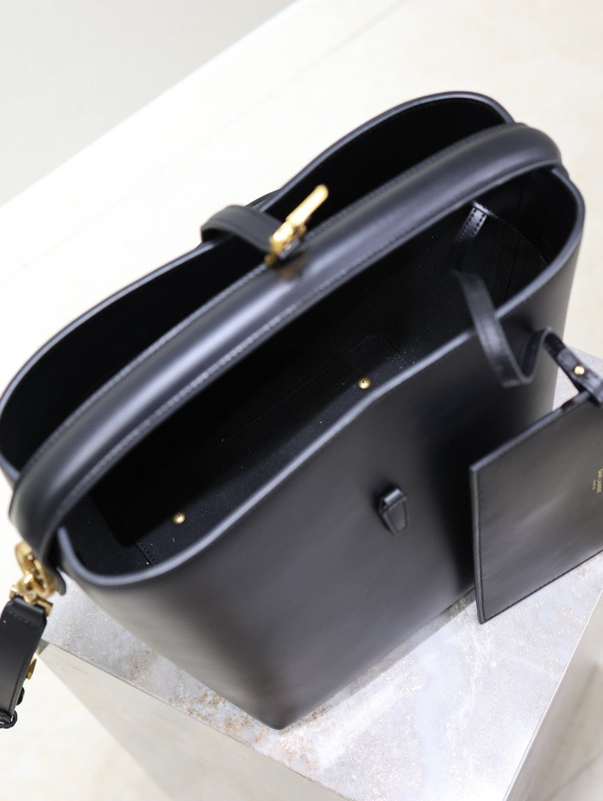 Saint Laurent Le 37 Medium Bucket Bag 26 in Black Calfskin Gold Hardware