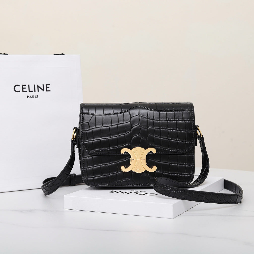 Celine Triomphe Teen 18 Black Alligator Skin Bag