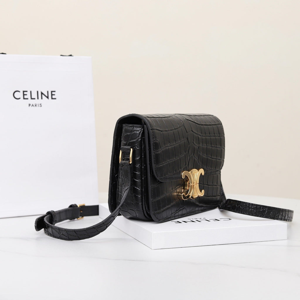 Celine Triomphe Teen 18 Black Alligator Skin Bag