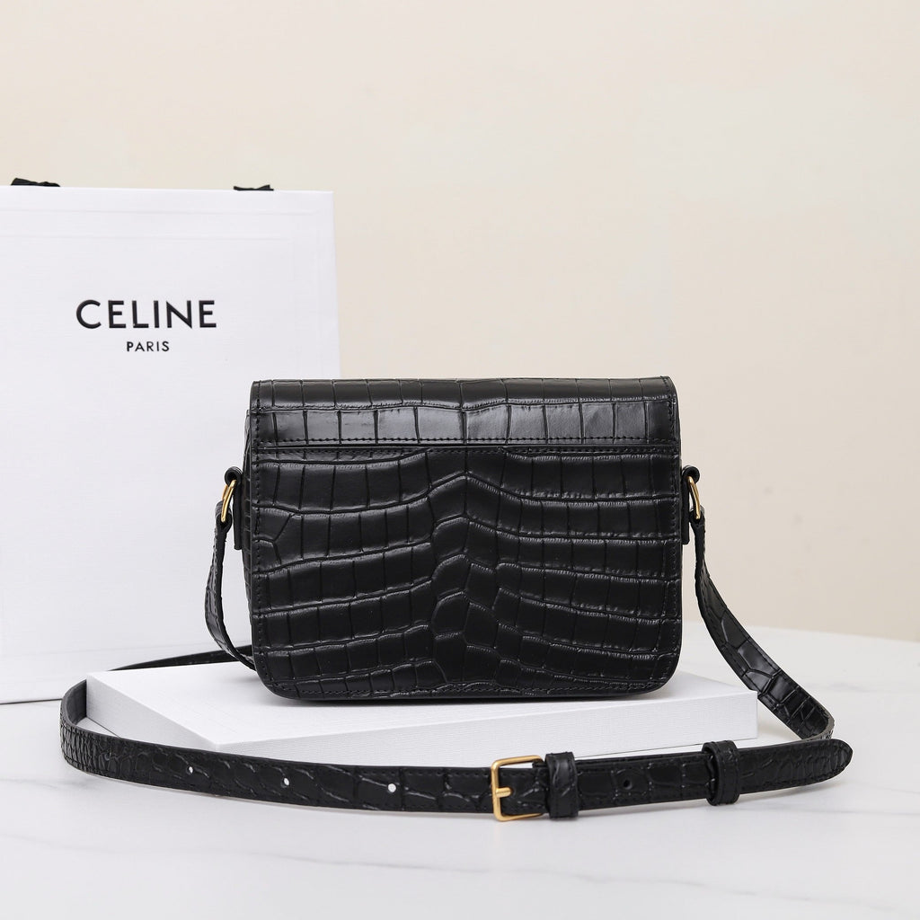 Celine Triomphe Teen 18 Black Alligator Skin Bag