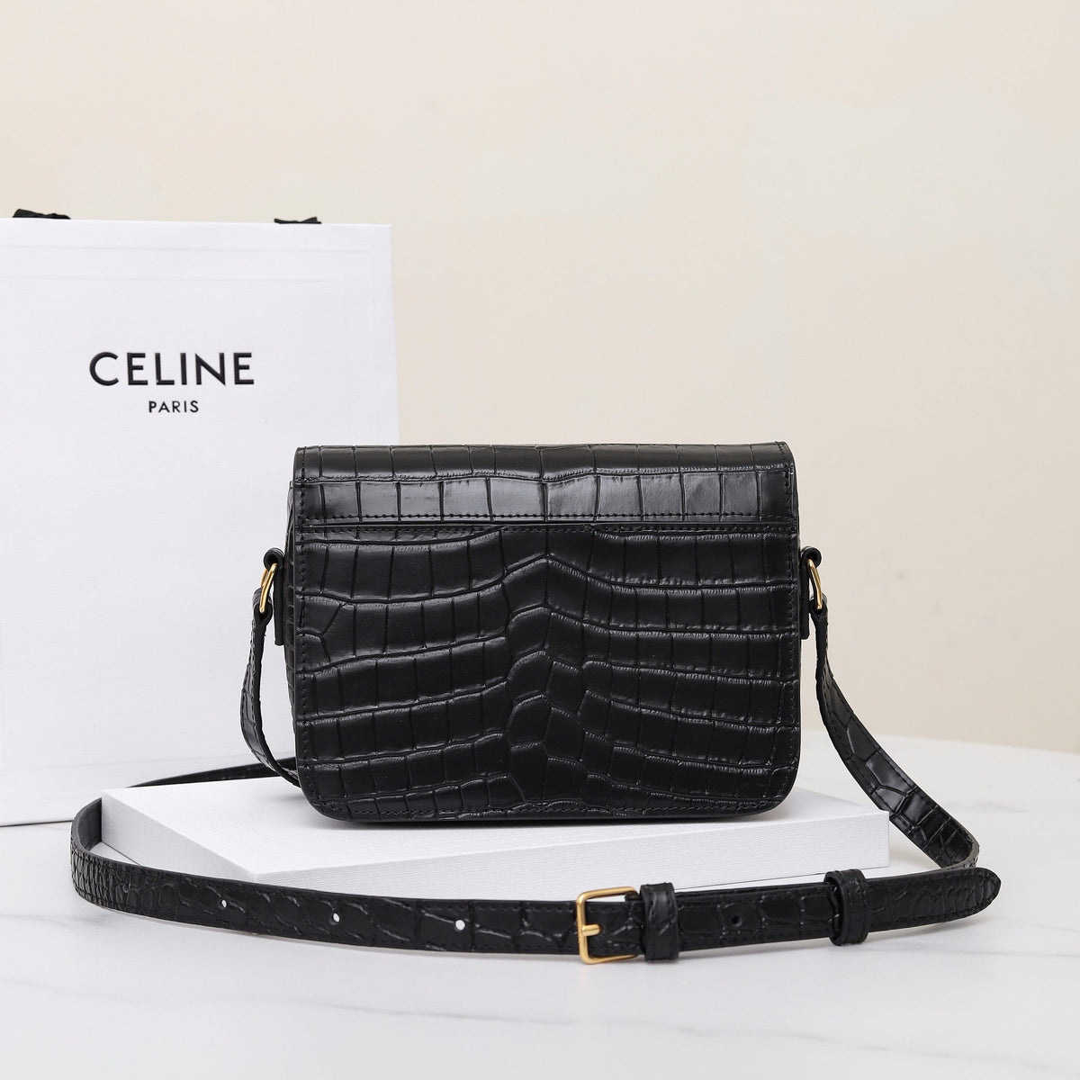 Celine Triomphe Teen 18 Black Alligator Skin Bag