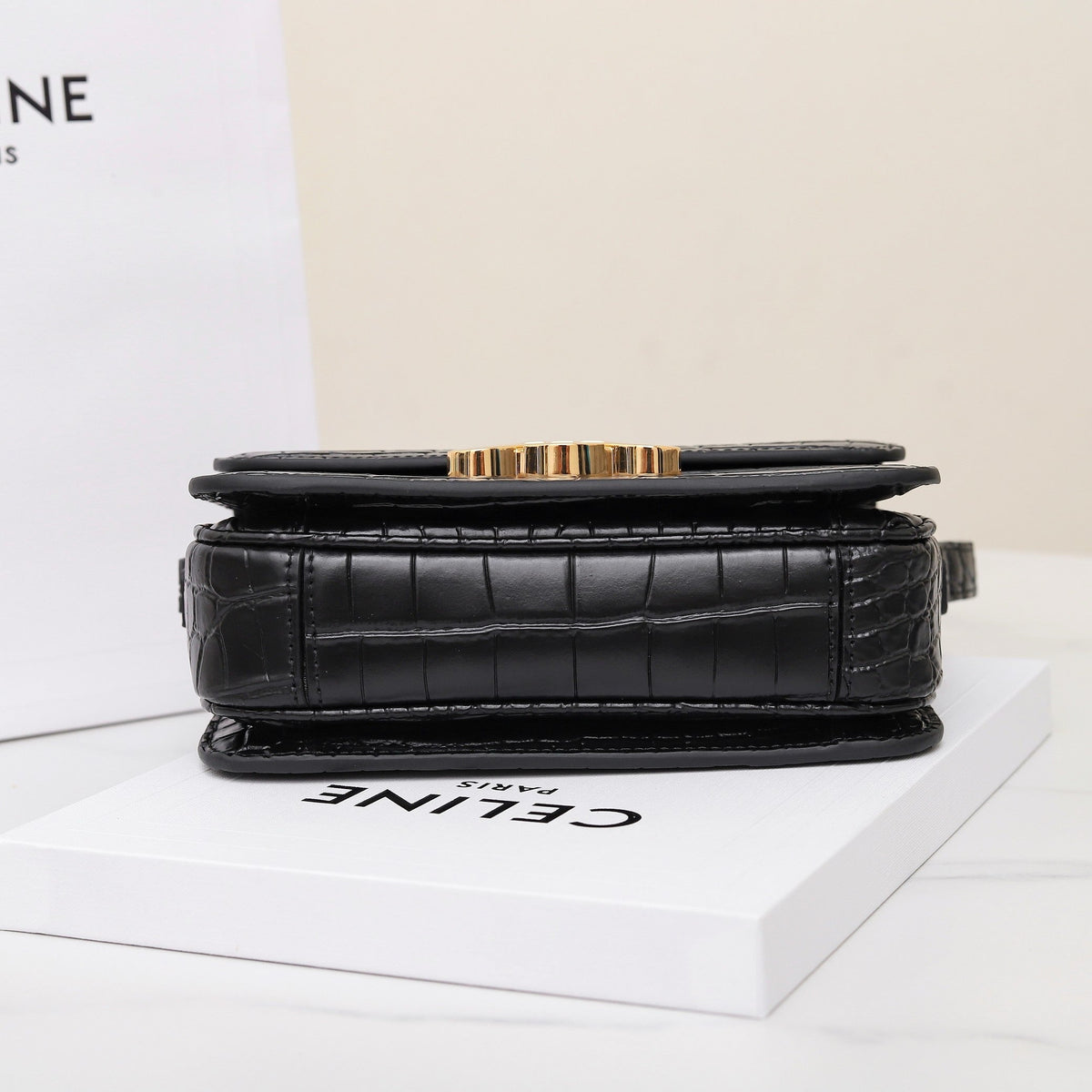 Celine Triomphe Teen 18 Black Alligator Skin Bag