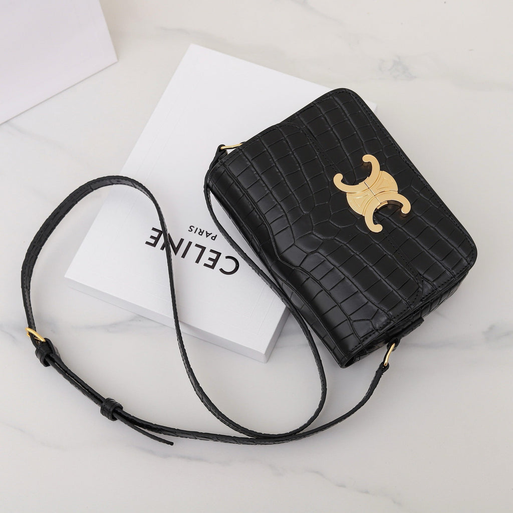 Celine Triomphe Teen 18 Black Alligator Skin Bag