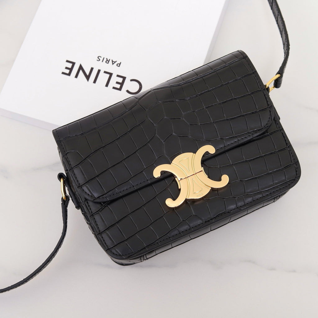 Celine Triomphe Teen 18 Black Alligator Skin Bag