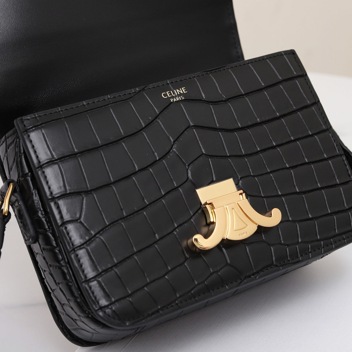 Celine Triomphe Teen 18 Black Alligator Skin Bag
