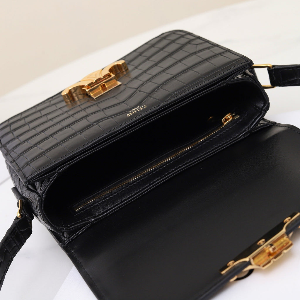 Celine Triomphe Teen 18 Black Alligator Skin Bag