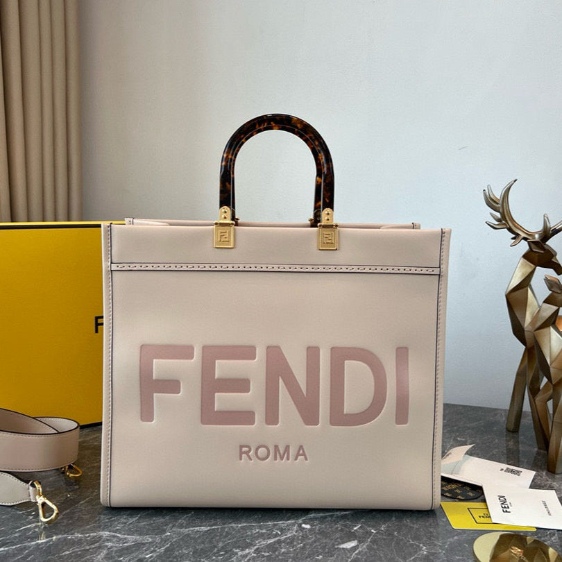 Fendi Shine Large 35 Tote in Beige Cream Calfskin