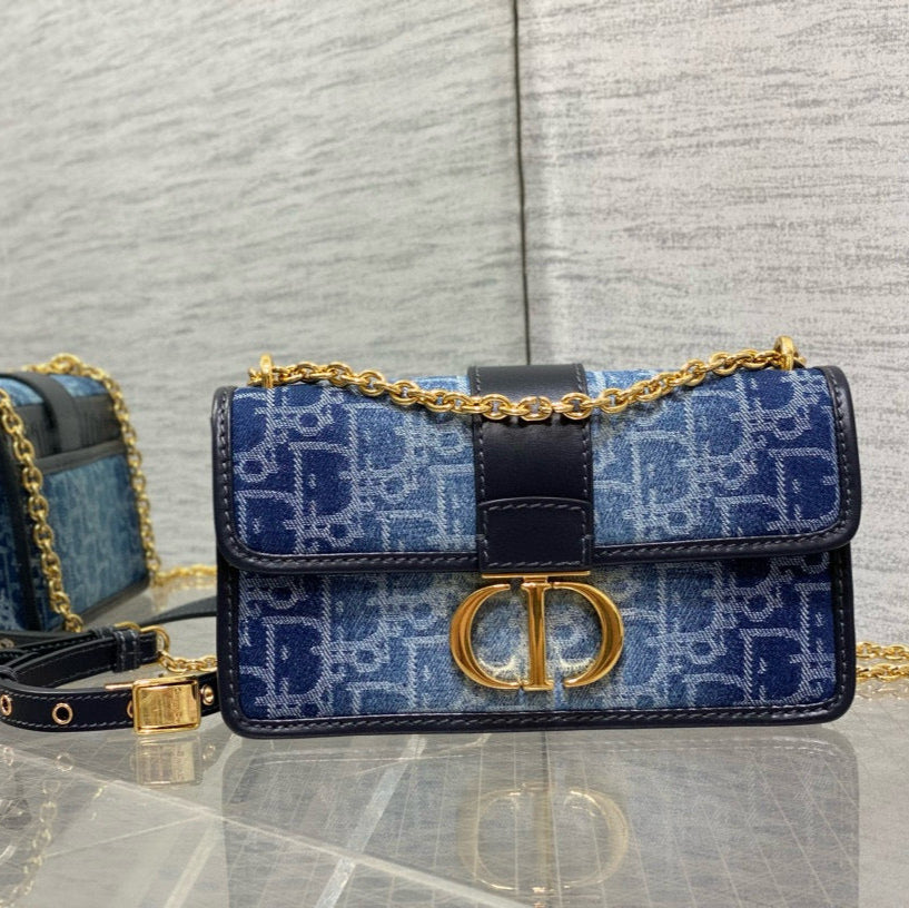 Dior Montaigne 21 Blue Jean Embroidery Bag