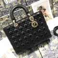 Dior Large 32 Lady Bag in Black Lambskin with Gold Hardware