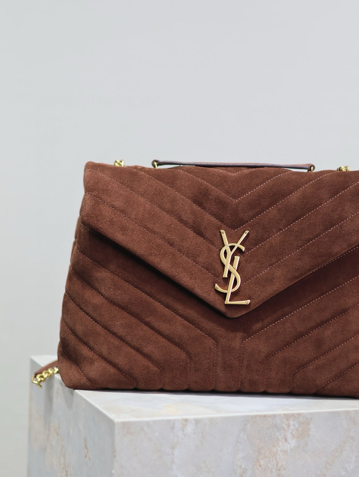 Saint Laurent Loulou 32 in Brown Suede Calfskin Gold Hardware Bag
