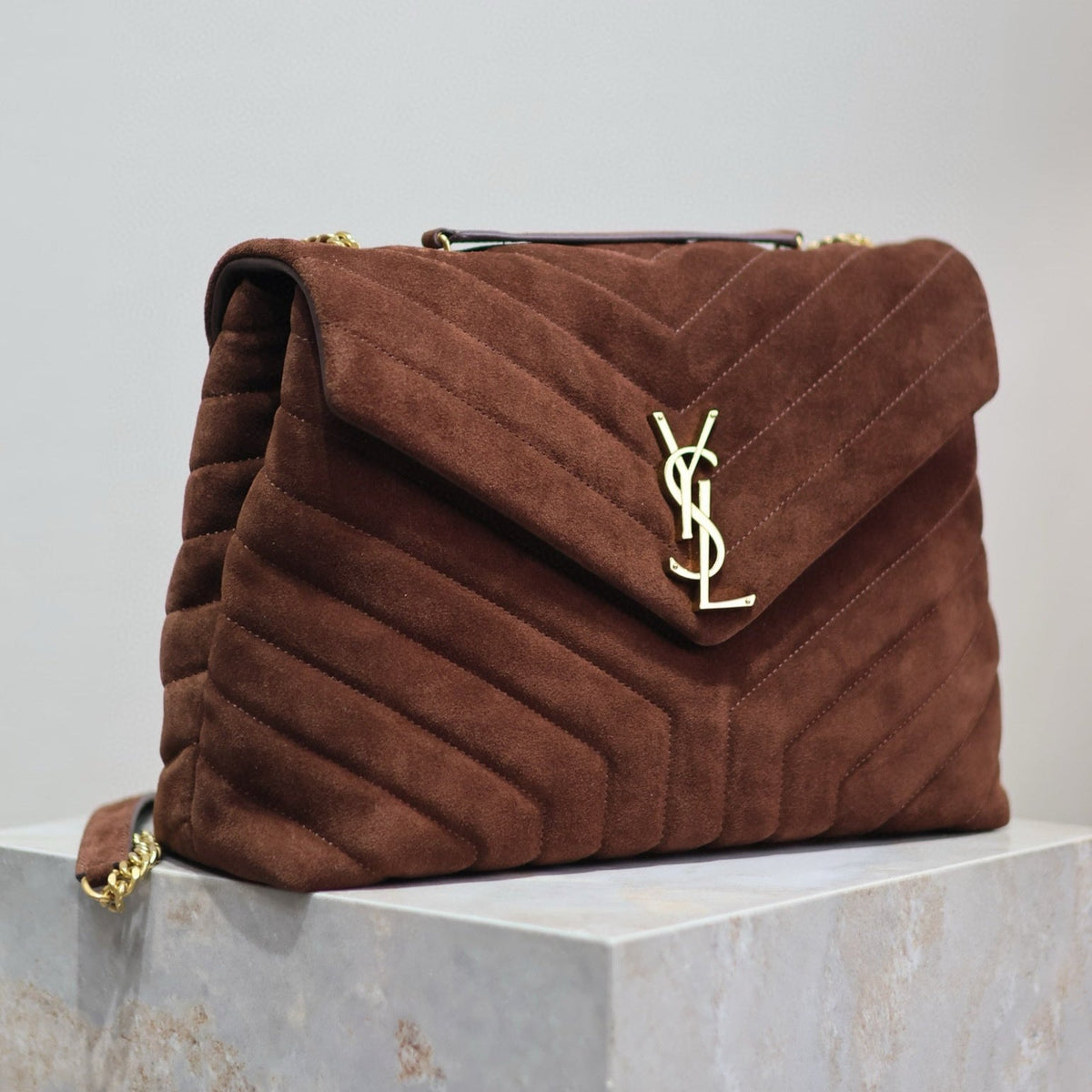 Saint Laurent Loulou 32 in Brown Suede Calfskin Gold Hardware Bag