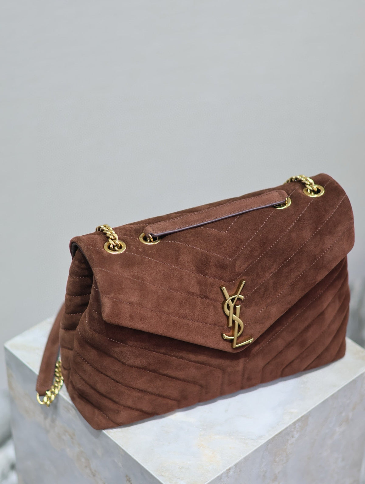 Saint Laurent Loulou 32 in Brown Suede Calfskin Gold Hardware Bag