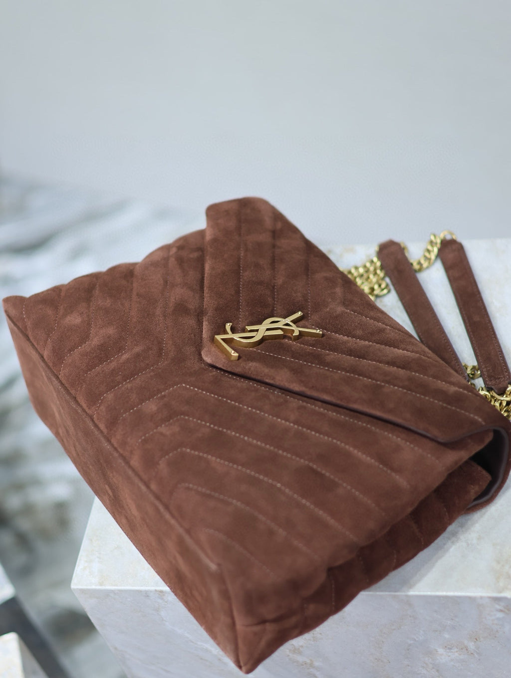 Saint Laurent Loulou 32 in Brown Suede Calfskin Gold Hardware Bag