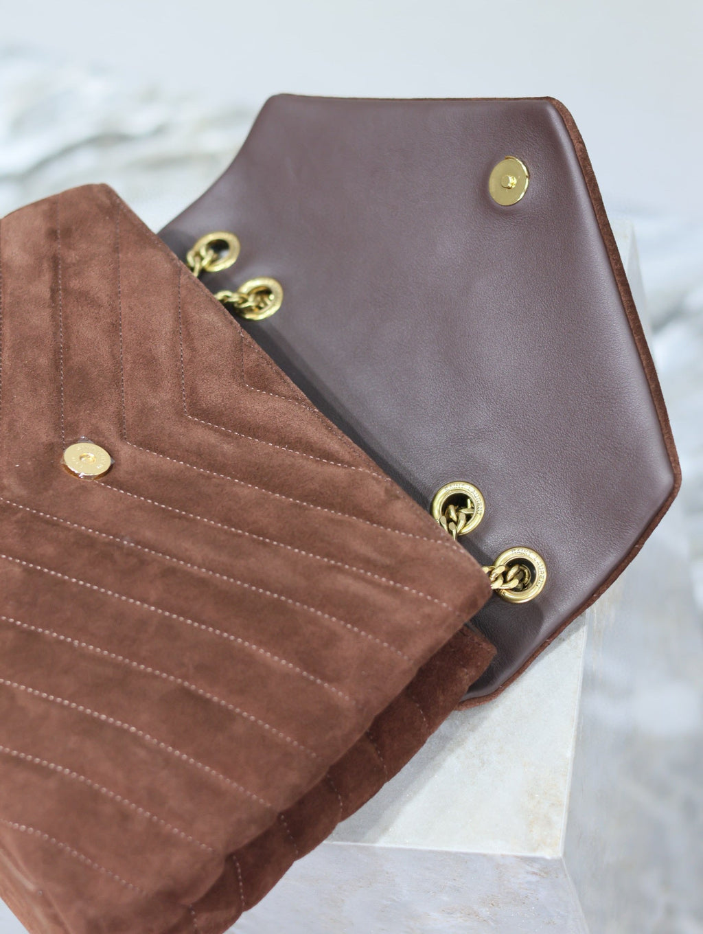 Saint Laurent Loulou 32 in Brown Suede Calfskin Gold Hardware Bag