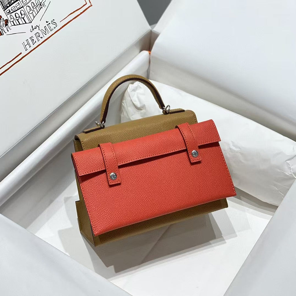 Hermes Kelly Doll Picto Mini 18 Brown Mix Blue Calfskin Bag