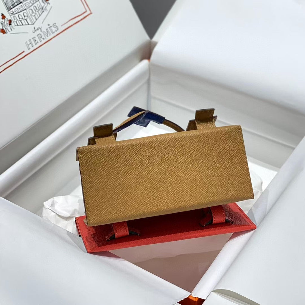 Hermes Kelly Doll Picto Mini 18 Brown Mix Blue Calfskin Bag