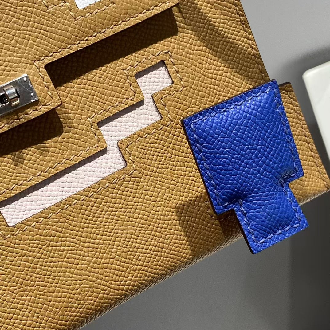Hermes Kelly Doll Picto Mini 18 Brown Mix Blue Calfskin Bag