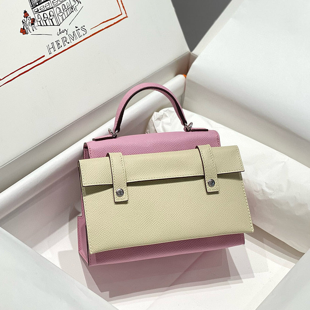 Hermes Kelly Doll Picto Mini 18 Pink Mix Brown Calfskin Bag
