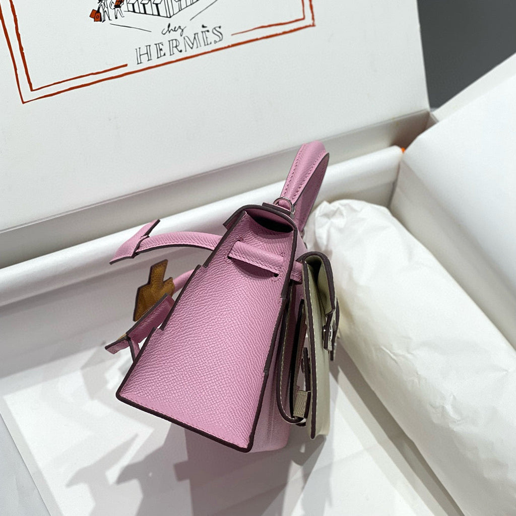 Hermes Kelly Doll Picto Mini 18 Pink Mix Brown Calfskin Bag