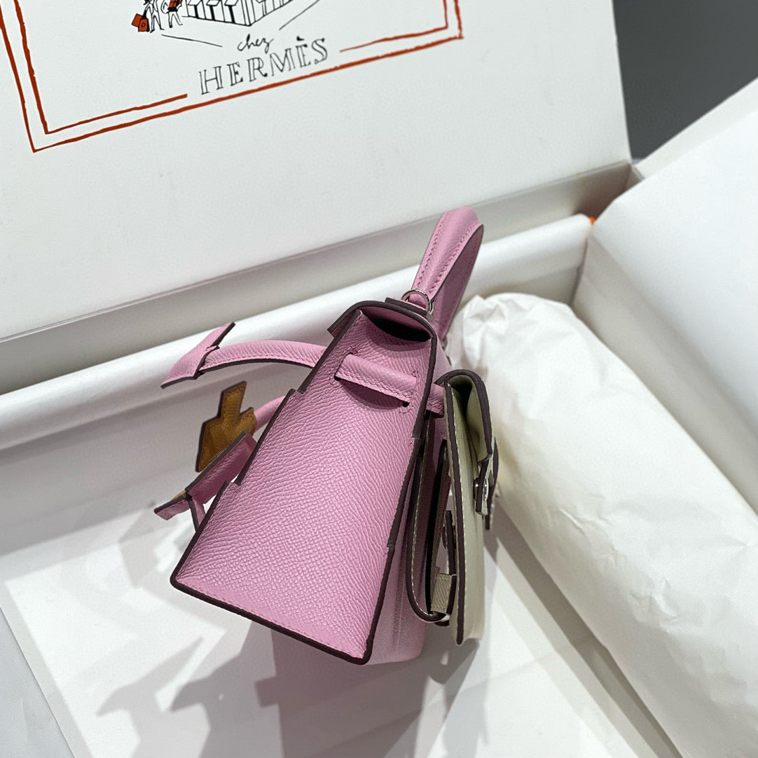 Hermes Kelly Doll Picto Mini 18 Pink Mix Brown Calfskin Bag