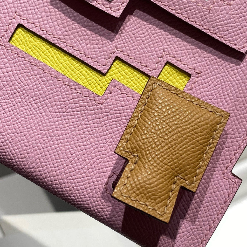 Hermes Kelly Doll Picto Mini 18 Pink Mix Brown Calfskin Bag