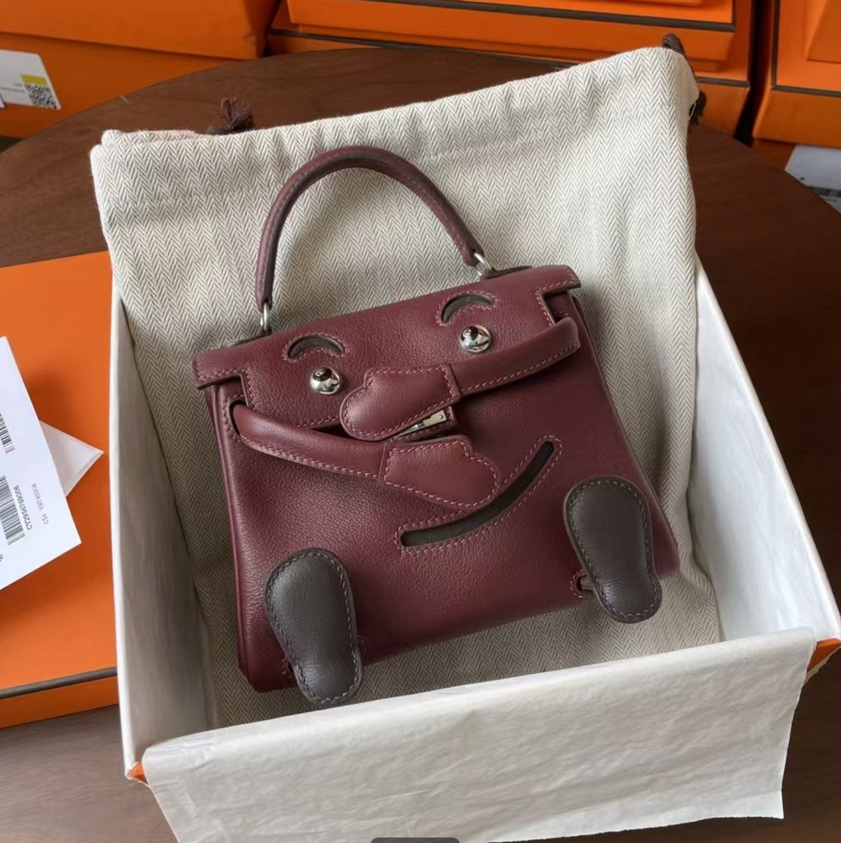 Hermes Kelly Doll 18 Burgundy Gulliver Calfskin Bag
