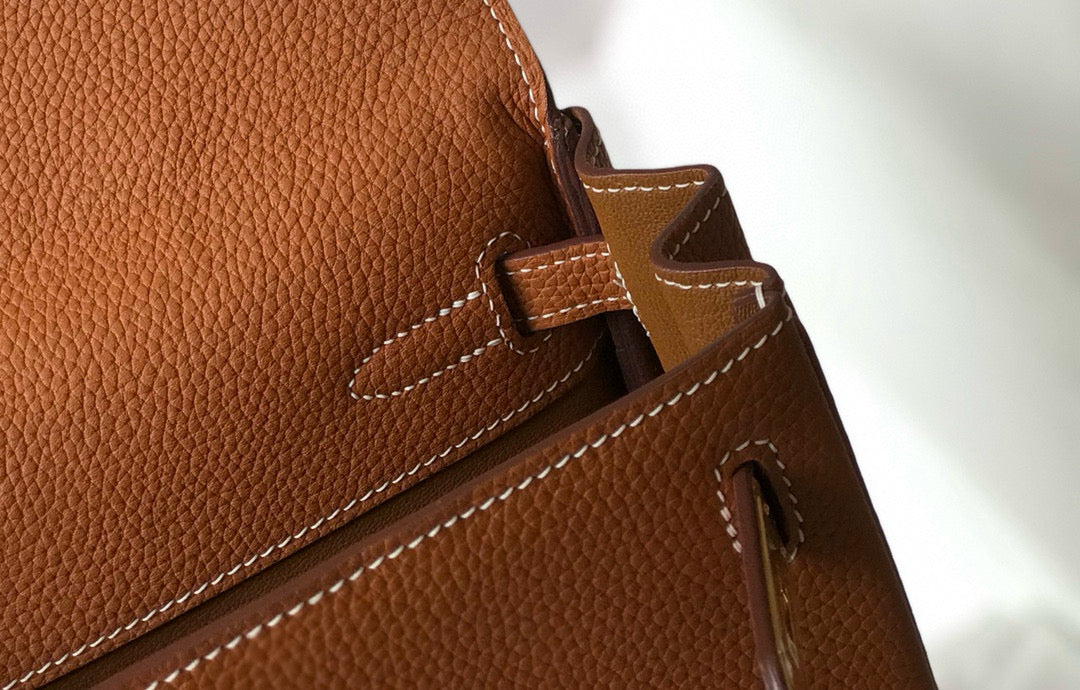 Hermes Kelly Ado 22 Togo Backpack in Brown Calfskin Gold Hardware