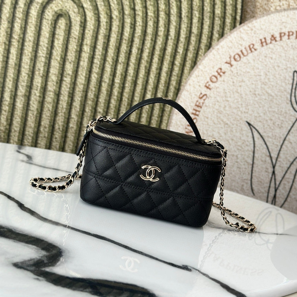 Chanel Vanity 17 Caviar with Handle in Black Calfskin Gold Hardware Bag