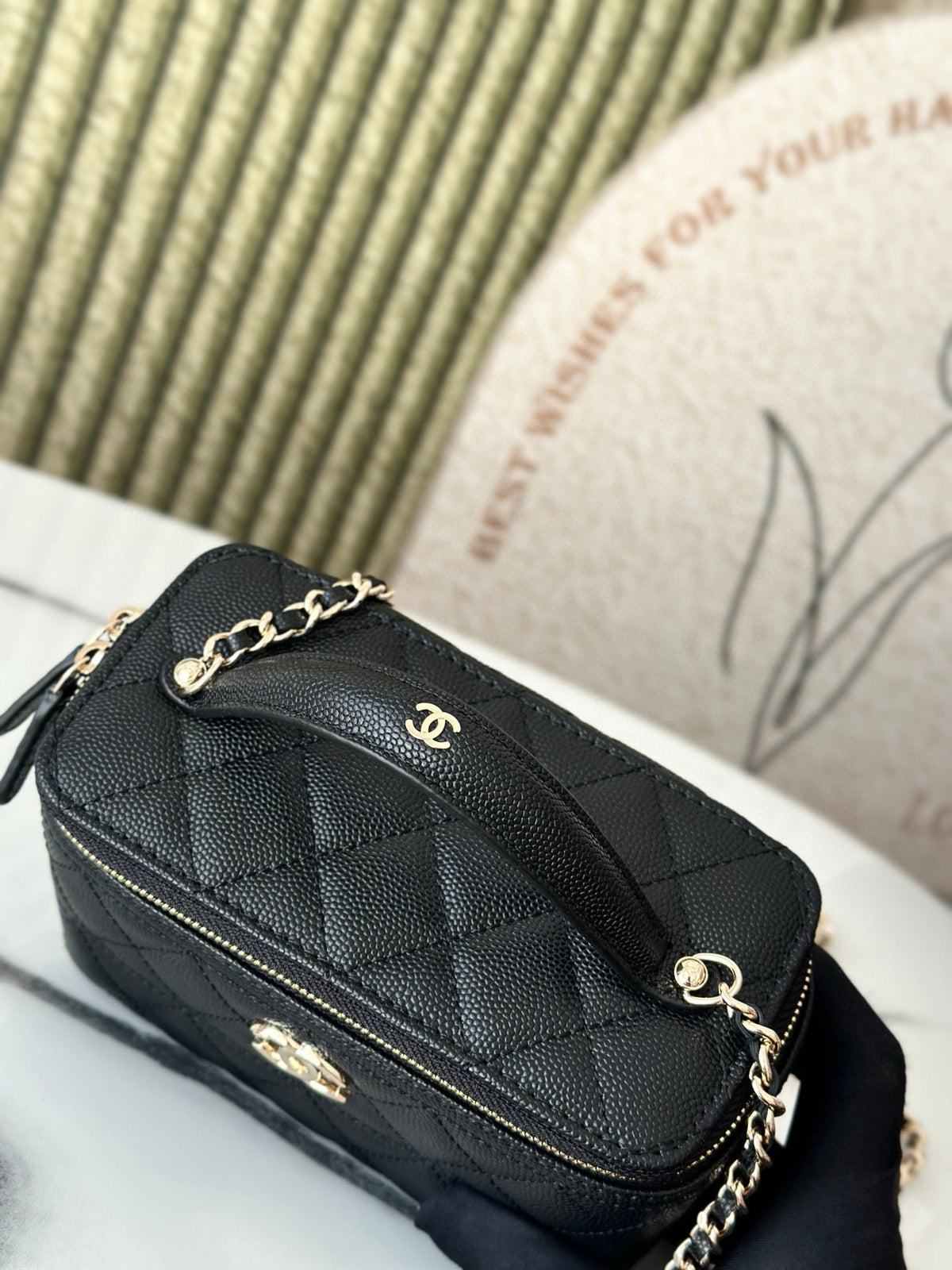 Chanel Vanity 17 Caviar with Handle in Black Calfskin Gold Hardware Bag