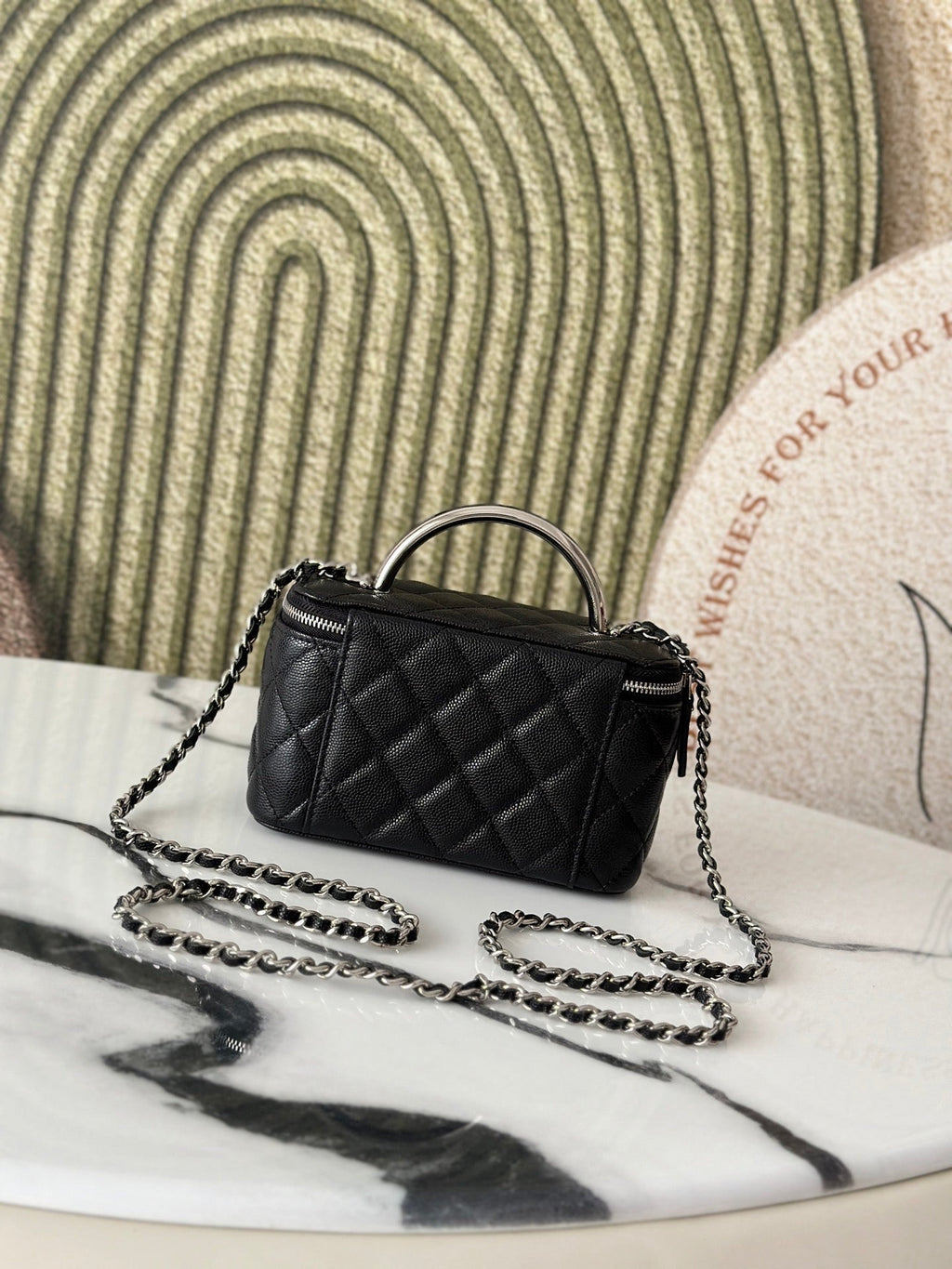 Chanel 25P Vanity 17 Caviar with Handle Metal in Black Calfskin Silver Hardware Bag