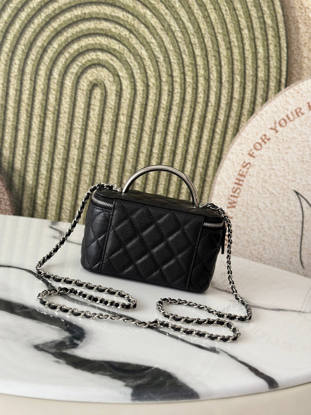 Chanel 25P Vanity 17 Caviar with Handle Metal in Black Calfskin Silver Hardware Bag