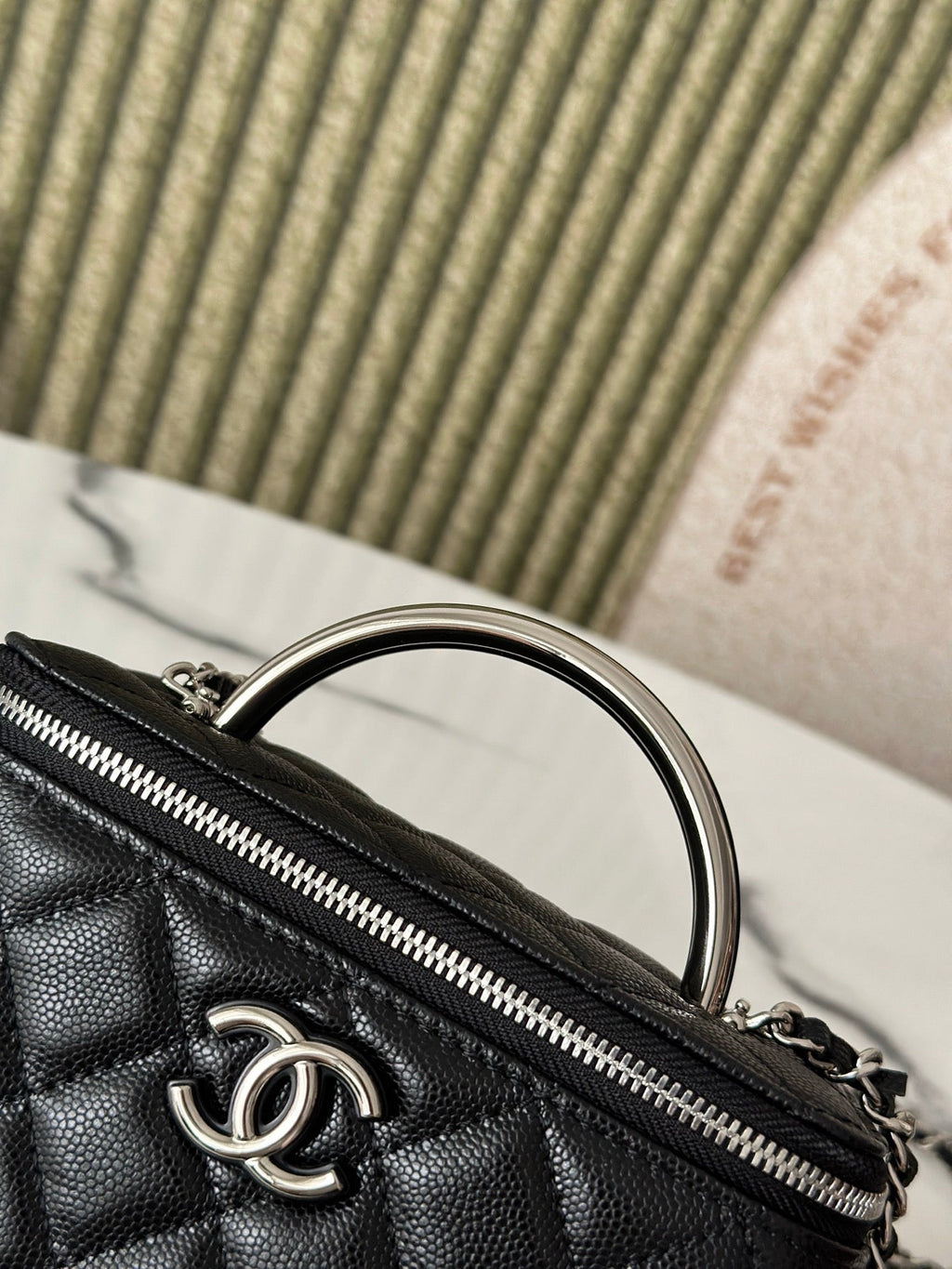 Chanel 25P Vanity 17 Caviar with Handle Metal in Black Calfskin Silver Hardware Bag