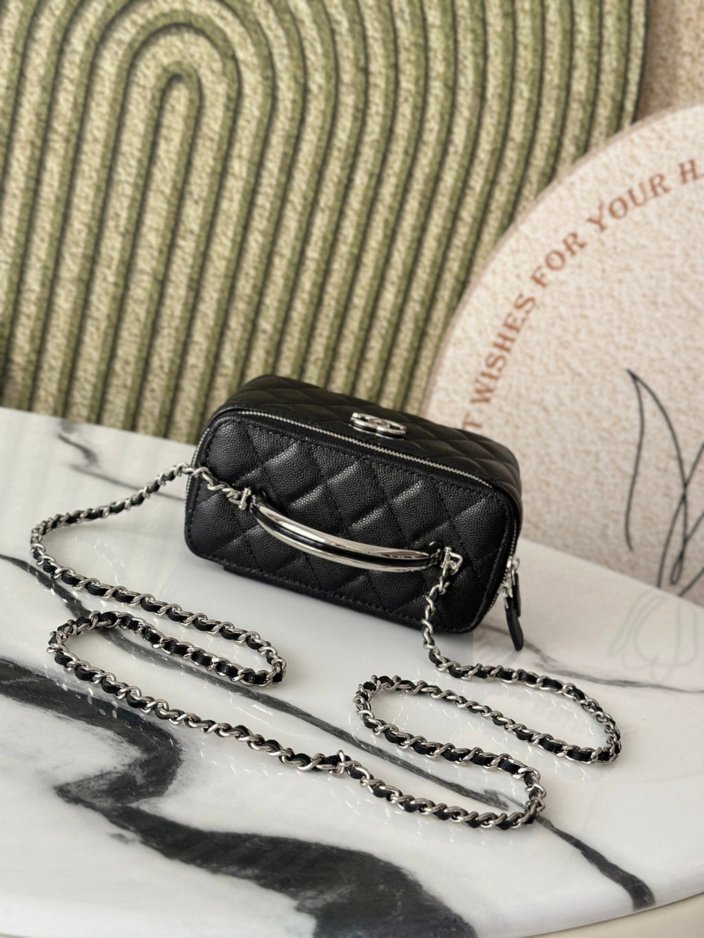 Chanel 25P Vanity 17 Caviar with Handle Metal in Black Calfskin Silver Hardware Bag
