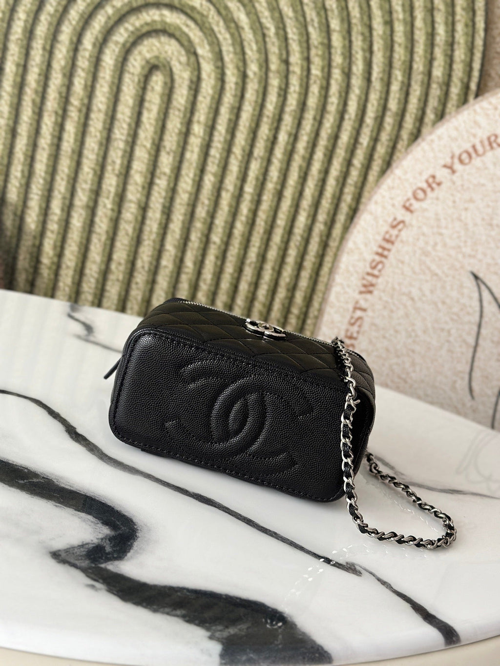 Chanel 25P Vanity 17 Caviar with Handle Metal in Black Calfskin Silver Hardware Bag