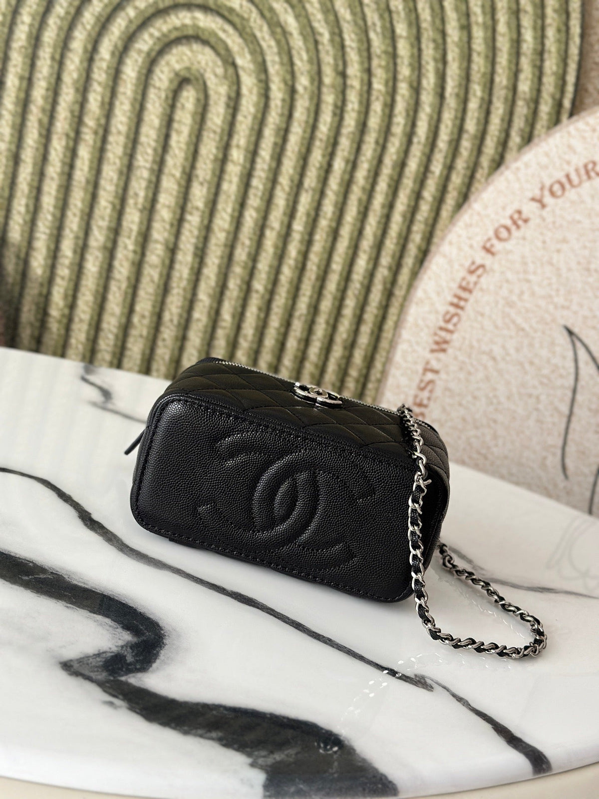 Chanel 25P Vanity 17 Caviar with Handle Metal in Black Calfskin Silver Hardware Bag