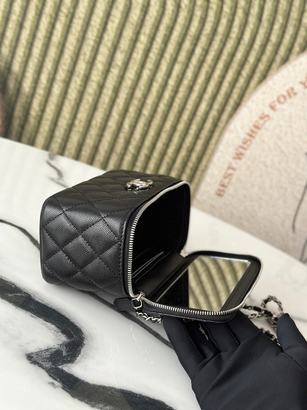 Chanel 25P Vanity 17 Caviar with Handle Metal in Black Calfskin Silver Hardware Bag