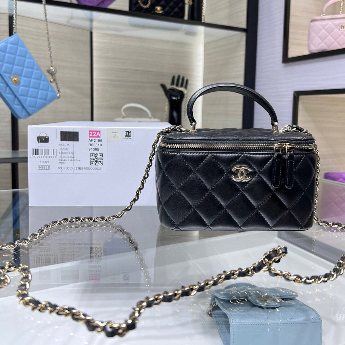 Chanel Vanity 17 Top Handle in Black Quilted Lambskin Gold Hardware Bag