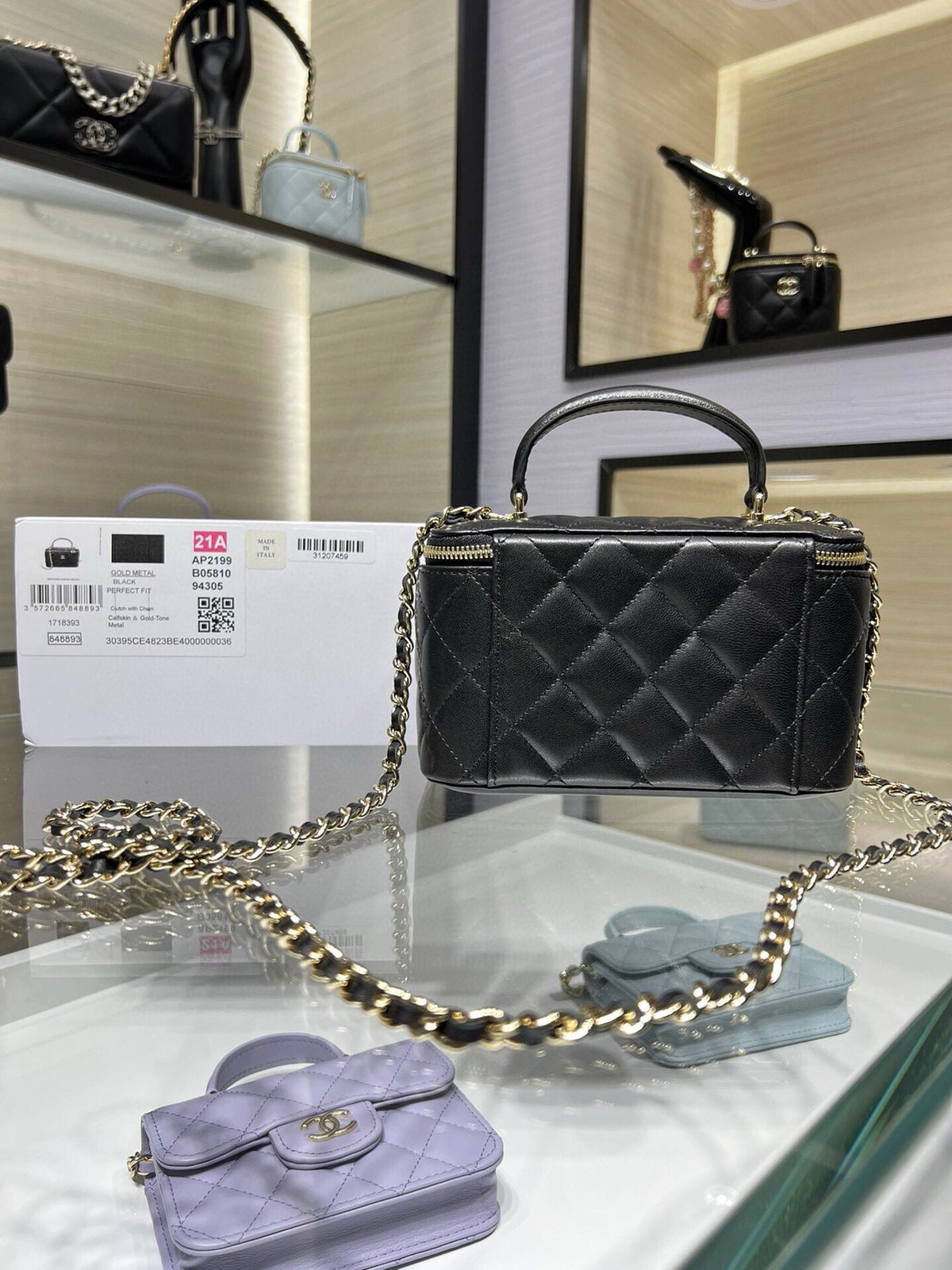 Chanel Vanity 17 Top Handle in Black Quilted Lambskin Gold Hardware Bag