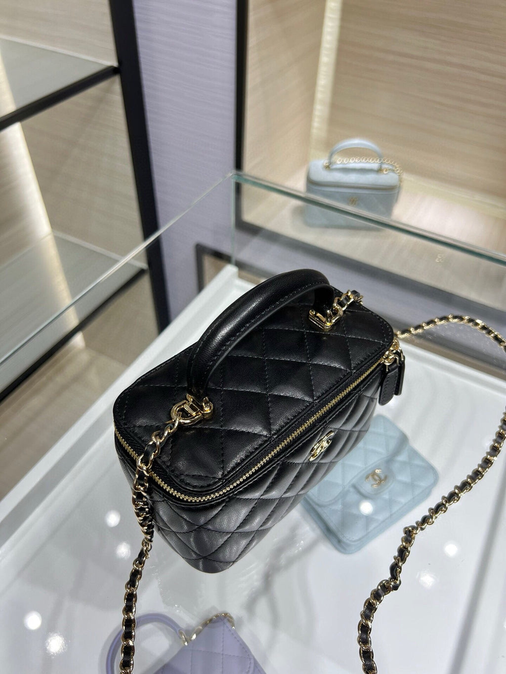 Chanel Vanity 17 Top Handle in Black Quilted Lambskin Gold Hardware Bag
