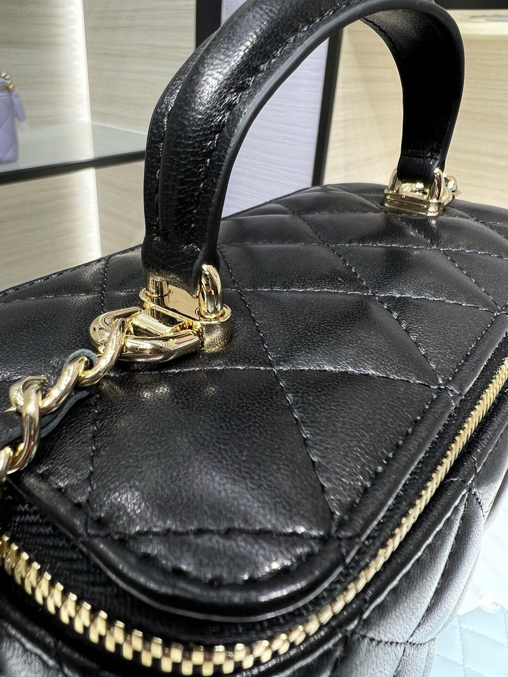 Chanel Vanity 17 Top Handle in Black Quilted Lambskin Gold Hardware Bag