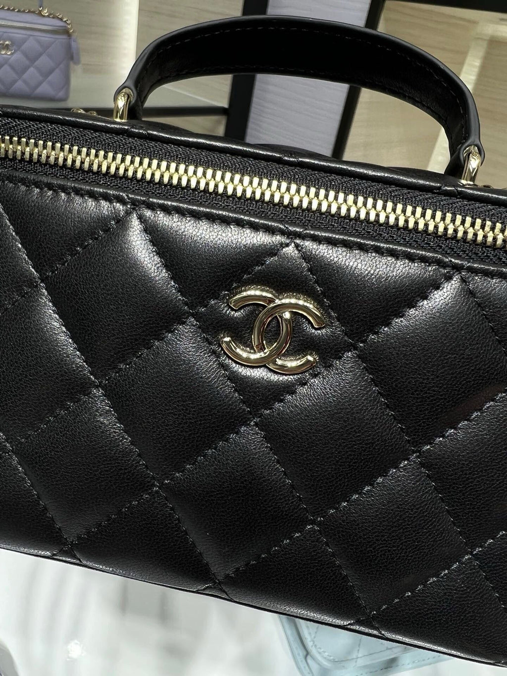 Chanel Vanity 17 Top Handle in Black Quilted Lambskin Gold Hardware Bag